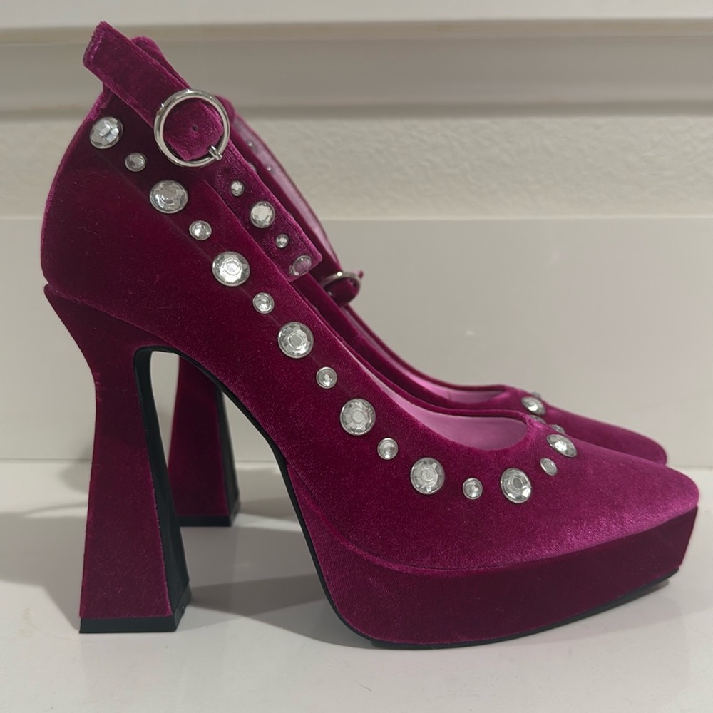 Plum velvet heels